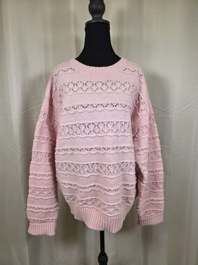 NWT Vine & Love Pink Crochet Knit Sweater Size Large Romantic Cottagecore